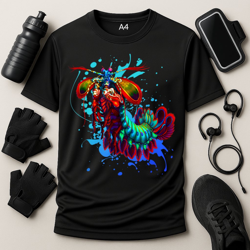 Rainbow Peacock Mantis Shrimp Blue Splash Cooling Performance Crew T-Shirt