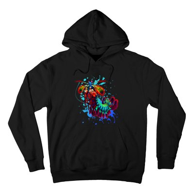 Rainbow Peacock Mantis Shrimp Blue Splash Hoodie