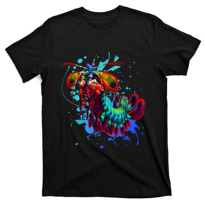 Rainbow Peacock Mantis Shrimp Blue Splash T-Shirt