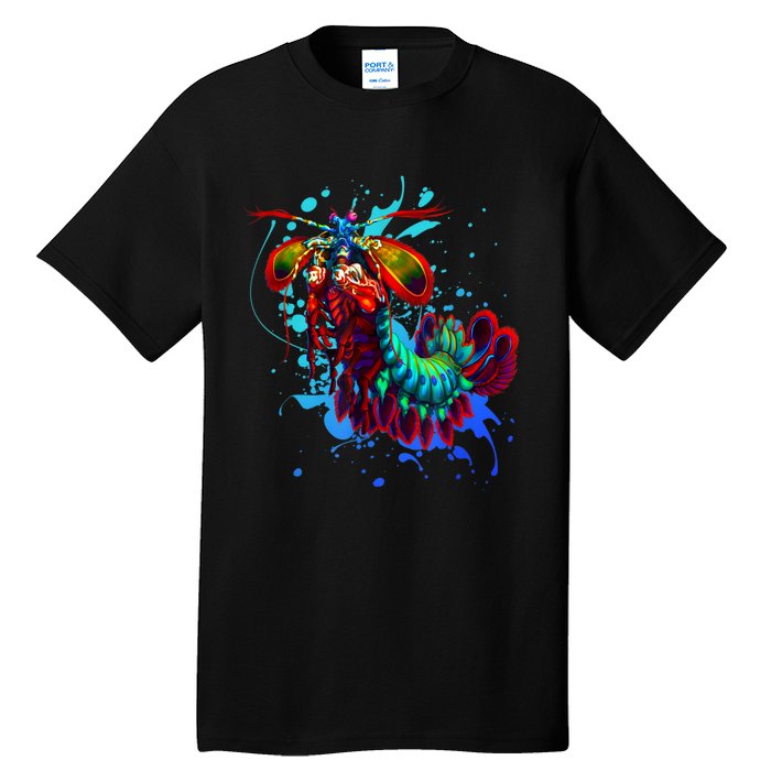 Rainbow Peacock Mantis Shrimp Blue Splash Tall T-Shirt