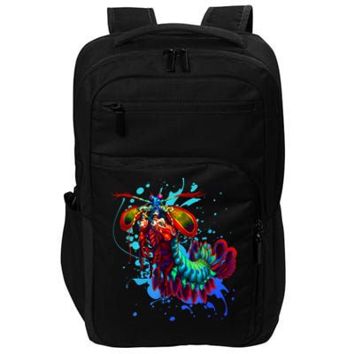 Rainbow Peacock Mantis Shrimp Blue Splash Impact Tech Backpack