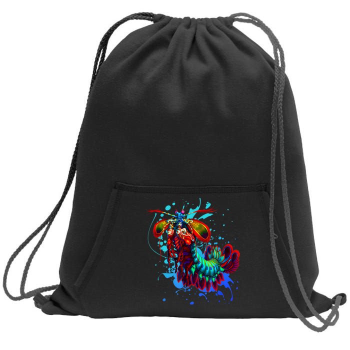 Rainbow Peacock Mantis Shrimp Blue Splash Sweatshirt Cinch Pack Bag