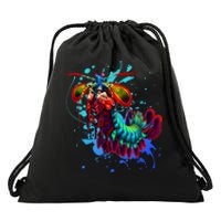 Rainbow Peacock Mantis Shrimp Blue Splash Drawstring Bag