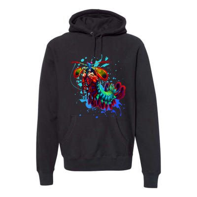 Rainbow Peacock Mantis Shrimp Blue Splash Premium Hoodie