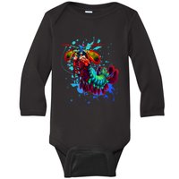 Rainbow Peacock Mantis Shrimp Blue Splash Baby Long Sleeve Bodysuit