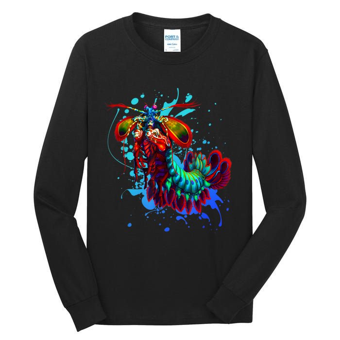 Rainbow Peacock Mantis Shrimp Blue Splash Tall Long Sleeve T-Shirt