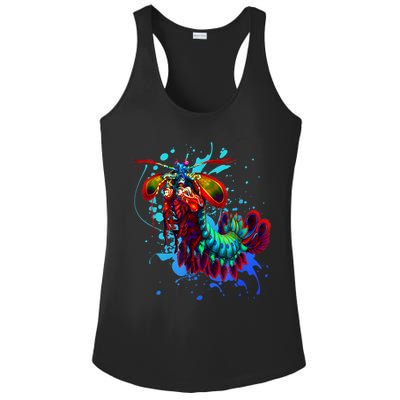Rainbow Peacock Mantis Shrimp Blue Splash Ladies PosiCharge Competitor Racerback Tank