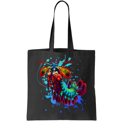 Rainbow Peacock Mantis Shrimp Blue Splash Tote Bag