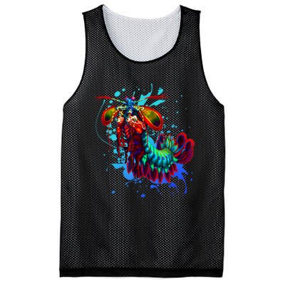 Rainbow Peacock Mantis Shrimp Blue Splash Mesh Reversible Basketball Jersey Tank