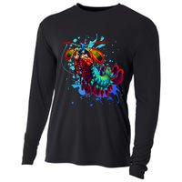 Rainbow Peacock Mantis Shrimp Blue Splash Cooling Performance Long Sleeve Crew