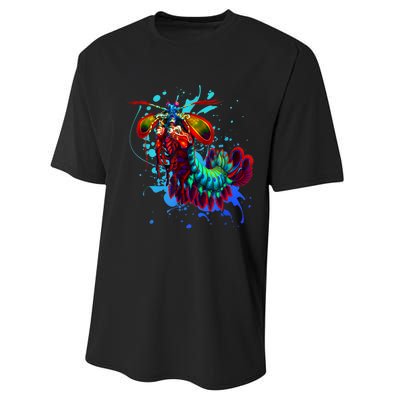 Rainbow Peacock Mantis Shrimp Blue Splash Performance Sprint T-Shirt