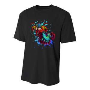 Rainbow Peacock Mantis Shrimp Blue Splash Youth Performance Sprint T-Shirt