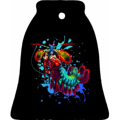 Rainbow Peacock Mantis Shrimp Blue Splash Ceramic Bell Ornament