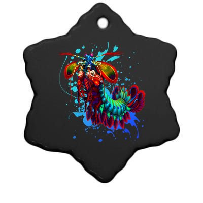 Rainbow Peacock Mantis Shrimp Blue Splash Ceramic Star Ornament