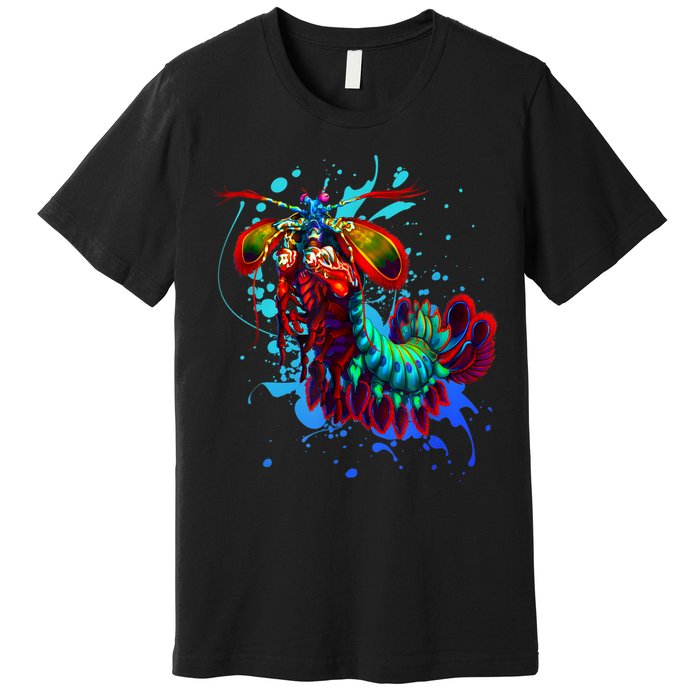 Rainbow Peacock Mantis Shrimp Blue Splash Premium T-Shirt