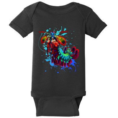 Rainbow Peacock Mantis Shrimp Blue Splash Baby Bodysuit