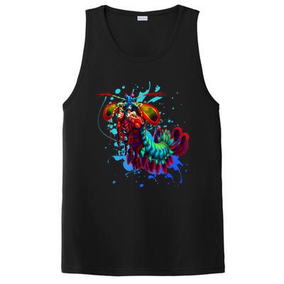 Rainbow Peacock Mantis Shrimp Blue Splash PosiCharge Competitor Tank