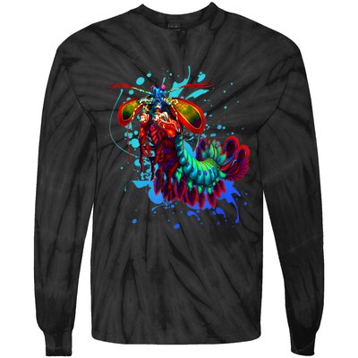 Rainbow Peacock Mantis Shrimp Blue Splash Tie-Dye Long Sleeve Shirt