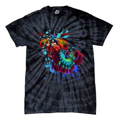 Rainbow Peacock Mantis Shrimp Blue Splash Tie-Dye T-Shirt