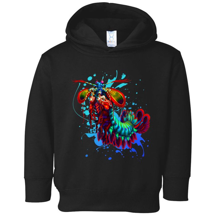 Rainbow Peacock Mantis Shrimp Blue Splash Toddler Hoodie