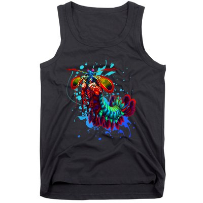 Rainbow Peacock Mantis Shrimp Blue Splash Tank Top