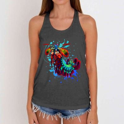 Rainbow Peacock Mantis Shrimp Blue Splash Women's Knotted Racerback Tank