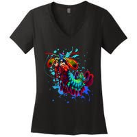 Rainbow Peacock Mantis Shrimp Blue Splash Women's V-Neck T-Shirt