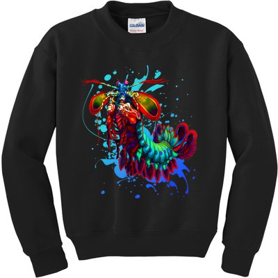 Rainbow Peacock Mantis Shrimp Blue Splash Kids Sweatshirt