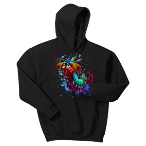 Rainbow Peacock Mantis Shrimp Blue Splash Kids Hoodie