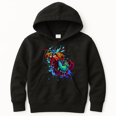 Rainbow Peacock Mantis Shrimp Blue Splash Kids Hoodie