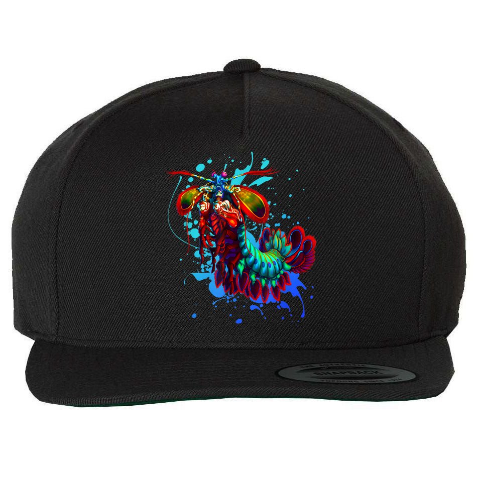 Rainbow Peacock Mantis Shrimp Blue Splash Wool Snapback Cap