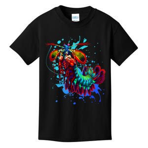 Rainbow Peacock Mantis Shrimp Blue Splash Kids T-Shirt