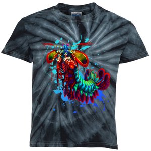 Rainbow Peacock Mantis Shrimp Blue Splash Kids Tie-Dye T-Shirt