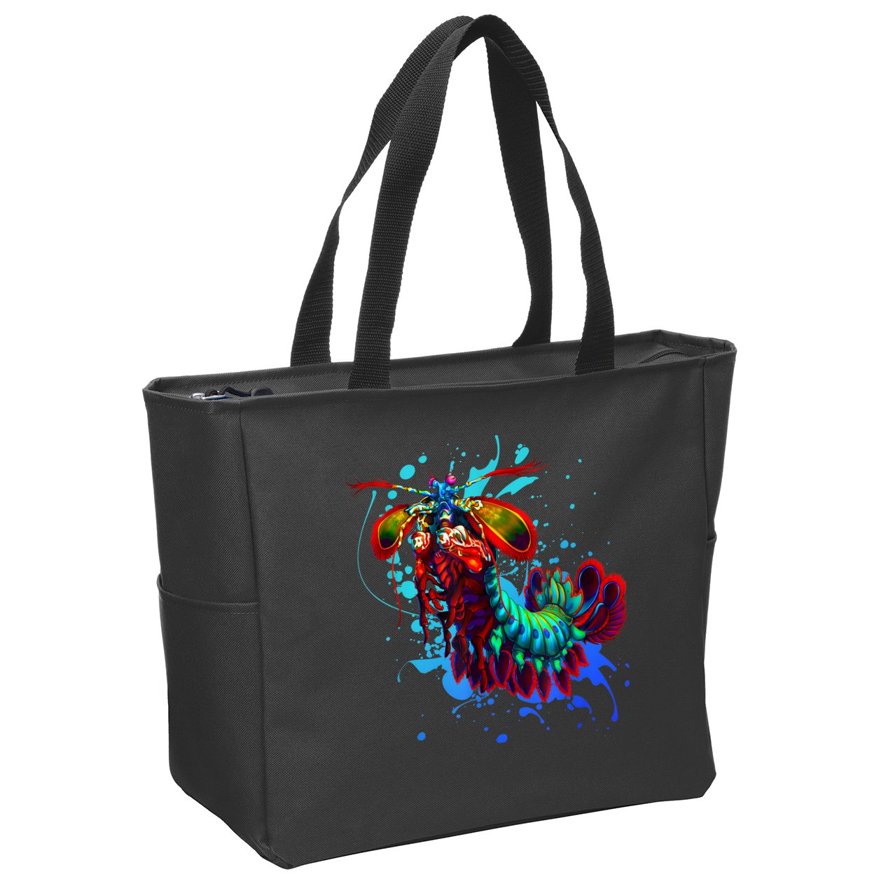 Rainbow Peacock Mantis Shrimp Blue Splash Zip Tote Bag