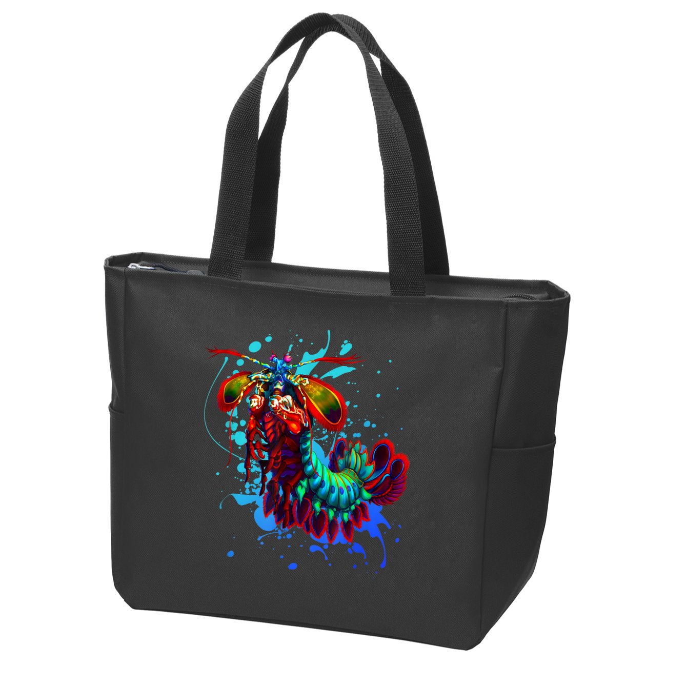 Rainbow Peacock Mantis Shrimp Blue Splash Zip Tote Bag