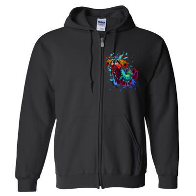 Rainbow Peacock Mantis Shrimp Blue Splash Full Zip Hoodie