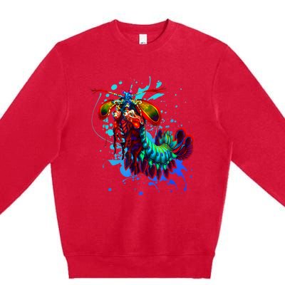 Rainbow Peacock Mantis Shrimp Blue Splash Premium Crewneck Sweatshirt