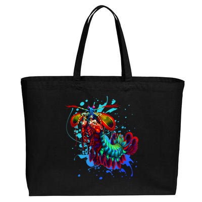 Rainbow Peacock Mantis Shrimp Blue Splash Cotton Canvas Jumbo Tote