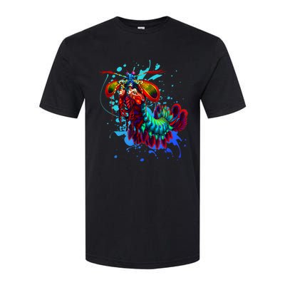 Rainbow Peacock Mantis Shrimp Blue Splash Softstyle CVC T-Shirt