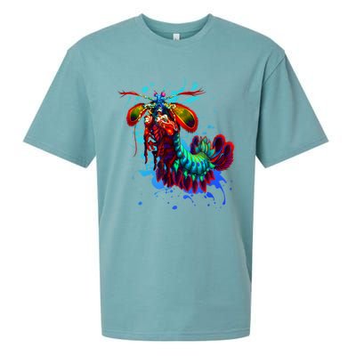 Rainbow Peacock Mantis Shrimp Blue Splash Sueded Cloud Jersey T-Shirt