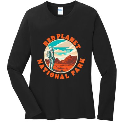 Red Planet Mars National Park Explore Mars Vintage Ladies Long Sleeve Shirt