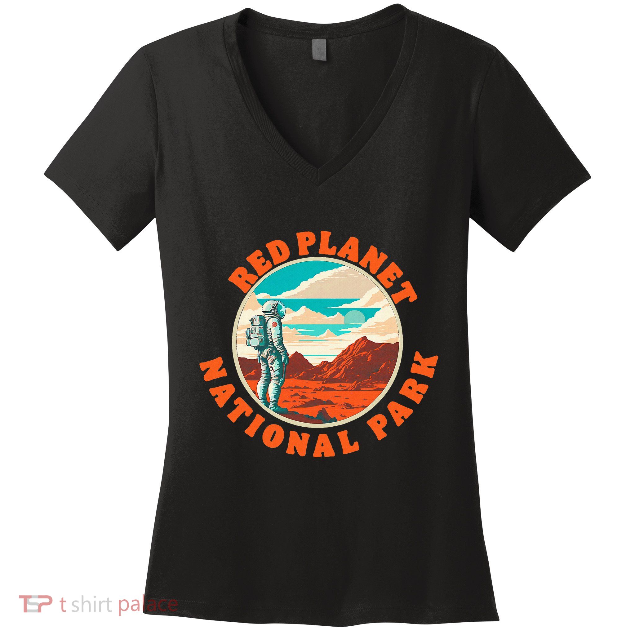 Red Planet Mars National Park Explore Mars Vintage Women's V-Neck T-Shirt