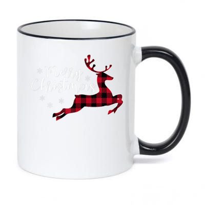 Red Plaid Merry Christmas Letter Reindeer Snowflake Buffalo Gift 11oz Black Color Changing Mug