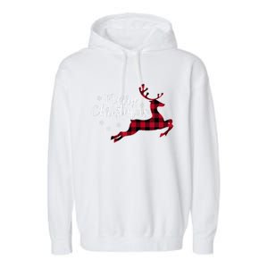 Red Plaid Merry Christmas Letter Reindeer Snowflake Buffalo Gift Garment-Dyed Fleece Hoodie