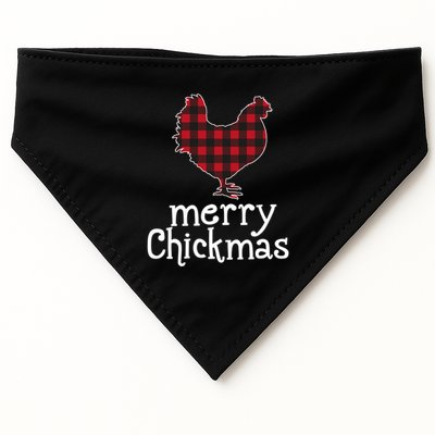 Red Plaid Merry Chickmas Gift Funny Christmas Chicken Lover Gift USA-Made Doggie Bandana