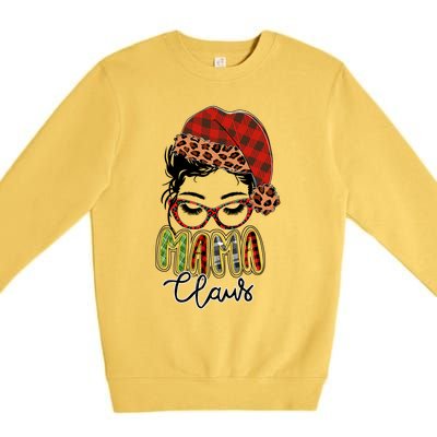 Red Plaid Mama Claus Messy Bun Family Christmas Matching Pjs Gift Premium Crewneck Sweatshirt