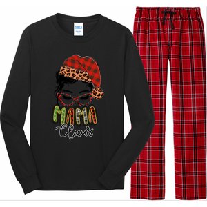 Red Plaid Mama Claus Messy Bun Family Christmas Matching Pjs Gift Long Sleeve Pajama Set