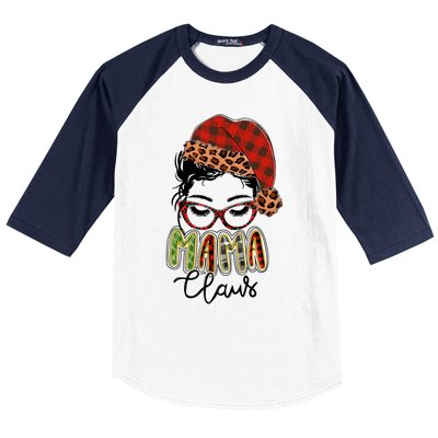 Red Plaid Mama Claus Messy Bun Family Christmas Matching Pjs Gift Baseball Sleeve Shirt