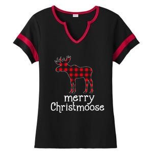 Red Plaid Merry Christmoose Christmas Moose Lovers Ladies Halftime Notch Neck Tee