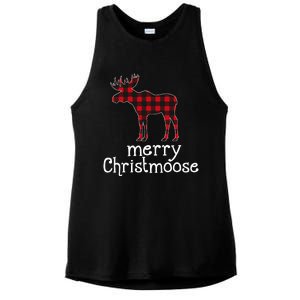 Red Plaid Merry Christmoose Christmas Moose Lovers Ladies PosiCharge Tri-Blend Wicking Tank